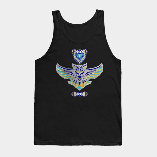 Owl Evil Eye Ornament Tank Top by Nartissima